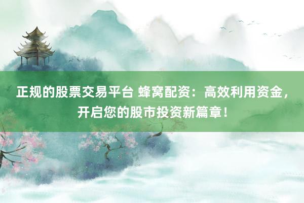 正规的股票交易平台 蜂窝配资：高效利用资金，开启您的股市投资新篇章！