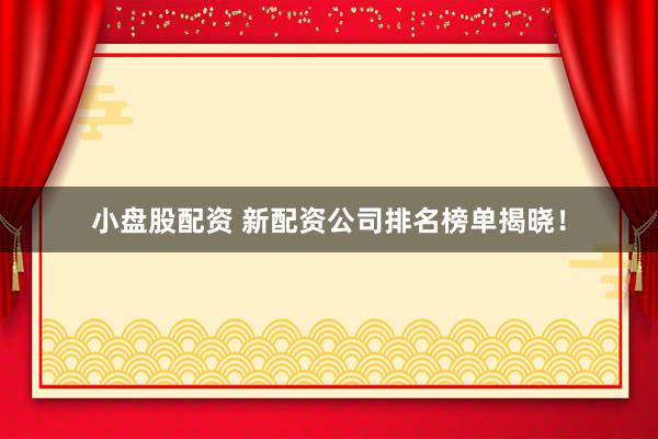 小盘股配资 新配资公司排名榜单揭晓！