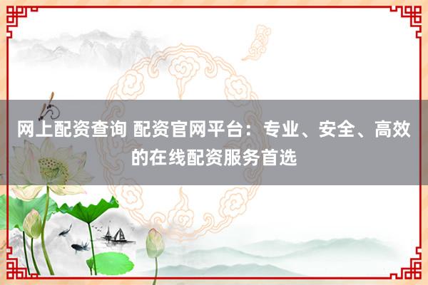 网上配资查询 配资官网平台：专业、安全、高效的在线配资服务首选