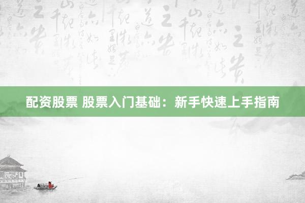 配资股票 股票入门基础：新手快速上手指南