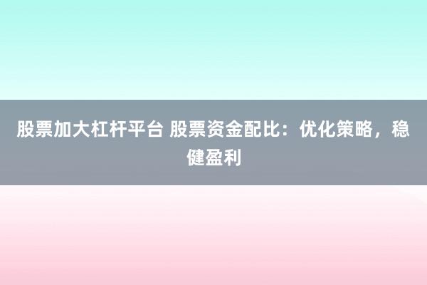 股票加大杠杆平台 股票资金配比：优化策略，稳健盈利