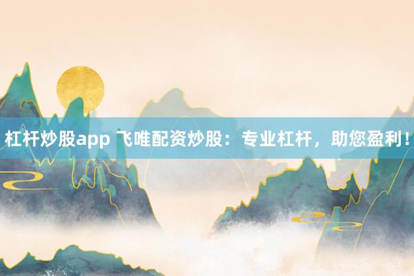 杠杆炒股app 飞唯配资炒股：专业杠杆，助您盈利！