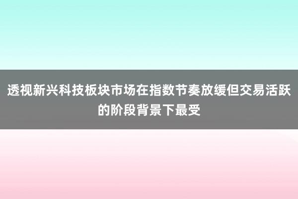 透视新兴科技板块市场在指数节奏放缓但交易活跃的阶段背景下最受