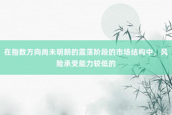 在指数方向尚未明朗的震荡阶段的市场结构中，风险承受能力较低的