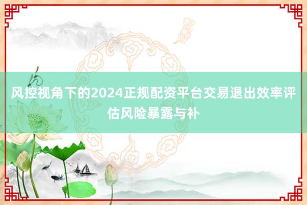 风控视角下的2024正规配资平台交易退出效率评估风险暴露与补
