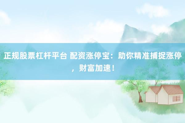 正规股票杠杆平台 配资涨停宝：助你精准捕捉涨停，财富加速！