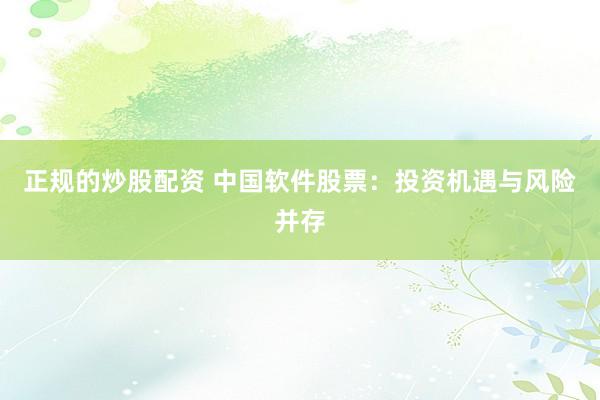 正规的炒股配资 中国软件股票：投资机遇与风险并存